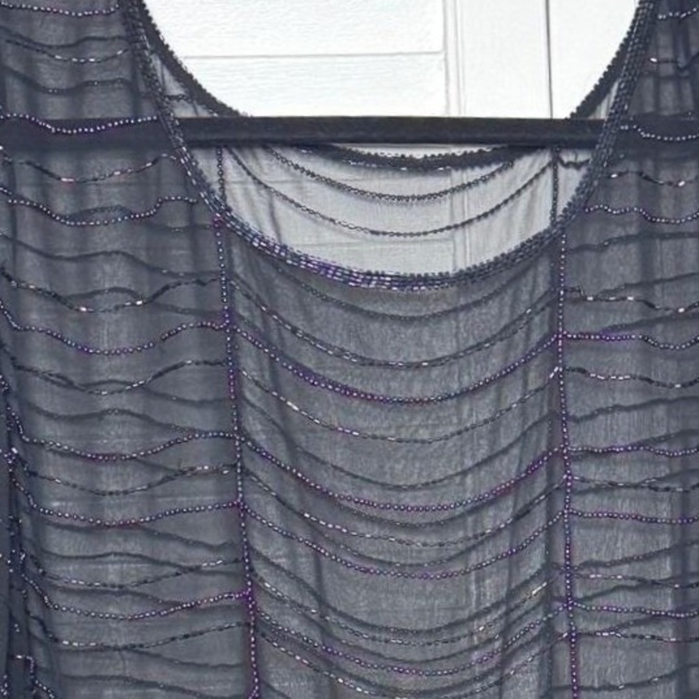 Vintage Black Silk Chiffon Beaded Top Sheer Gatsby Art Deco Party Evening M - Picture 3 of 12